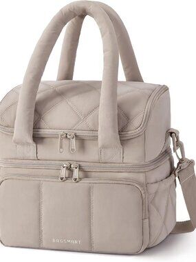 Lunch Bag Women, Double Deck Insulated Lunch Box, Quilted Puffer Lunch Tote, Lea